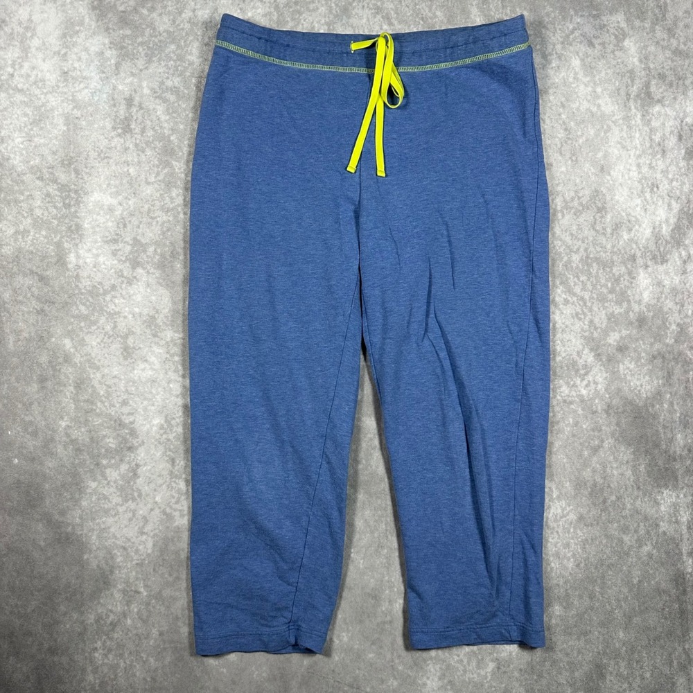 Uniqlo Womens M Blue Heathered Cropped Sweatpants Neon Yellow Drawstring Sporty